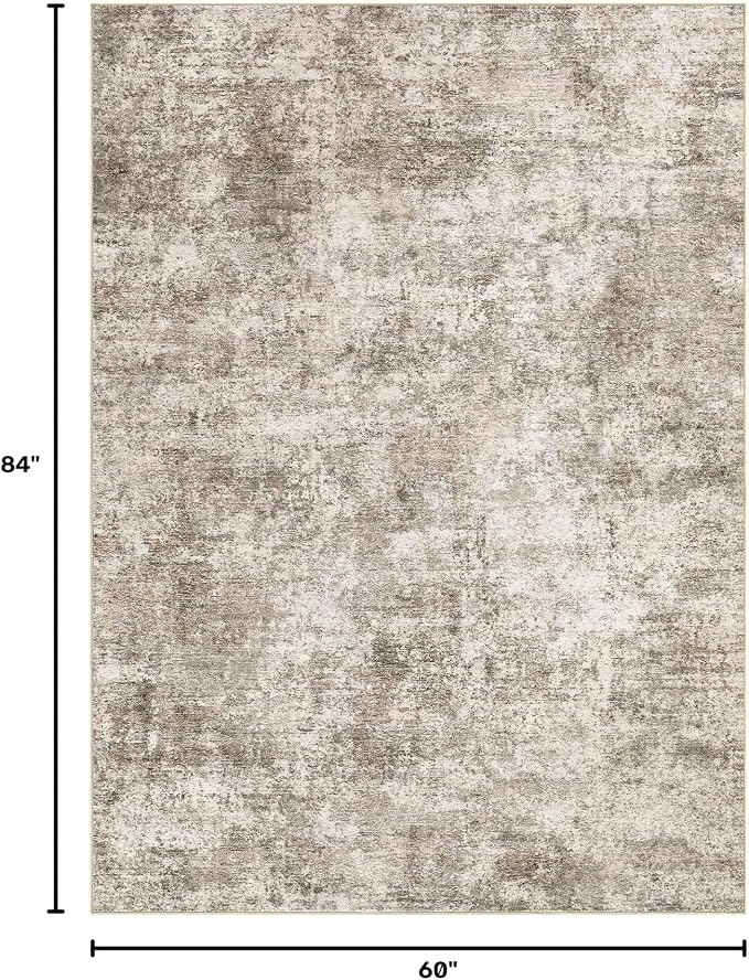 Nakagishi 5X7 Abstract Washable Area Rugs for Living Room-Brown | Modern Non-Slip Silicone Backing Low Pile Soft Carpet for Bedroom Dining Decor Ideal for Families with Kids and Pets