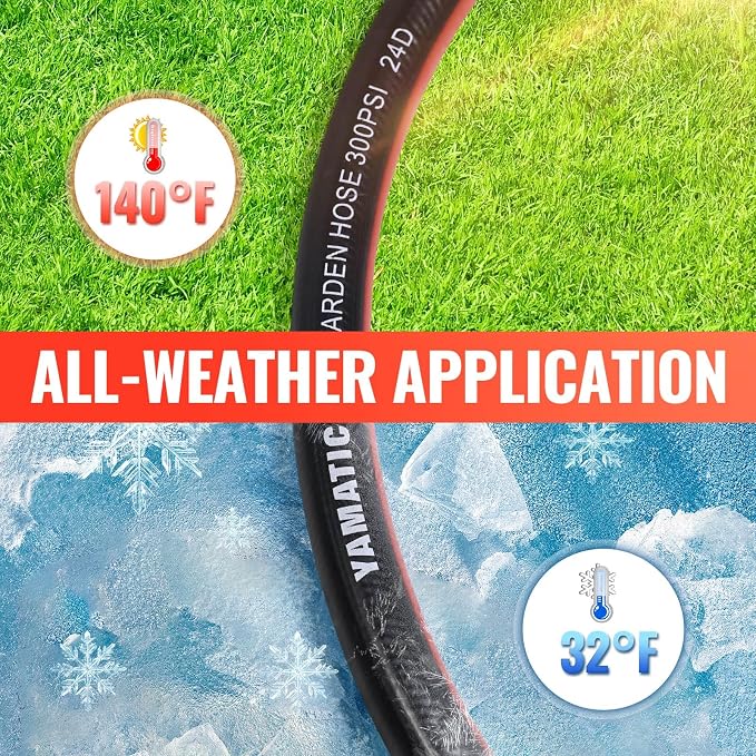 YAMATIC Garden Hose 100ft x 5/8in, Durable Water Hose with 10 Function Hose Nozzle, Swivel Handle, Kinkless, Leakproof, 3/4" Solid Brass Connections for Backyard Lawn Car Wash