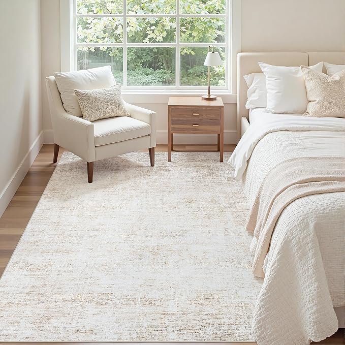 Washable 5x7 Abstract Beige Area Rugs for Living Room | Large Modern Neutral Rugs Soft Non Slip Stain Resistant Low Pile Carpet Dining Room Bedroom Indoor Nursery Home Office
