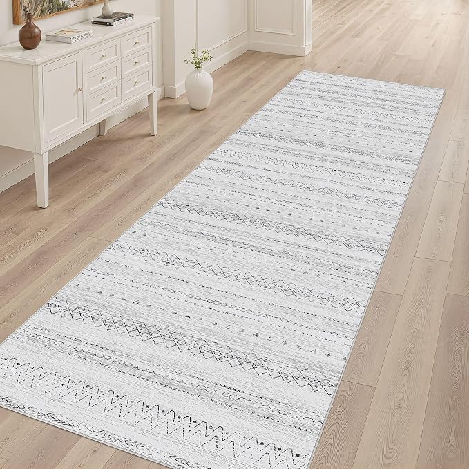 cotiled Hallway 2.6x8 Runner Rugs Washable Boho Rug Grey | Stain Resistan Indoor Carpet for Entryway Kitchen Laundry Room Bedroom