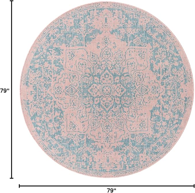 Unique Loom Jill Zarin Jill Zarin Outdoor Collection Area Rug - Dubai (6' 7" Round, Pink and Aqua/Light Blue)