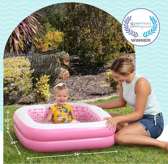 3-in-1 Inflatable Baby Pool, Bathtub & Ball Pit for Toddlers 1-3, Patented Safety Secure Grip Handles, Soft Floor & Drain - Summer Water Toys, First Birthday Gifts, Kiddie Pool for Ages 1 2 3, 34"x10"