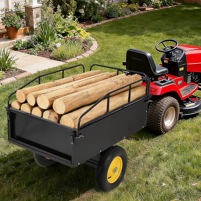 750LB Dump Cart, Heavy Duty Steel Garden Utility Trailer with Manual Dump,Pull Behind Trailer for Lawn Mower, Tractor, ATV for Yard & Farm