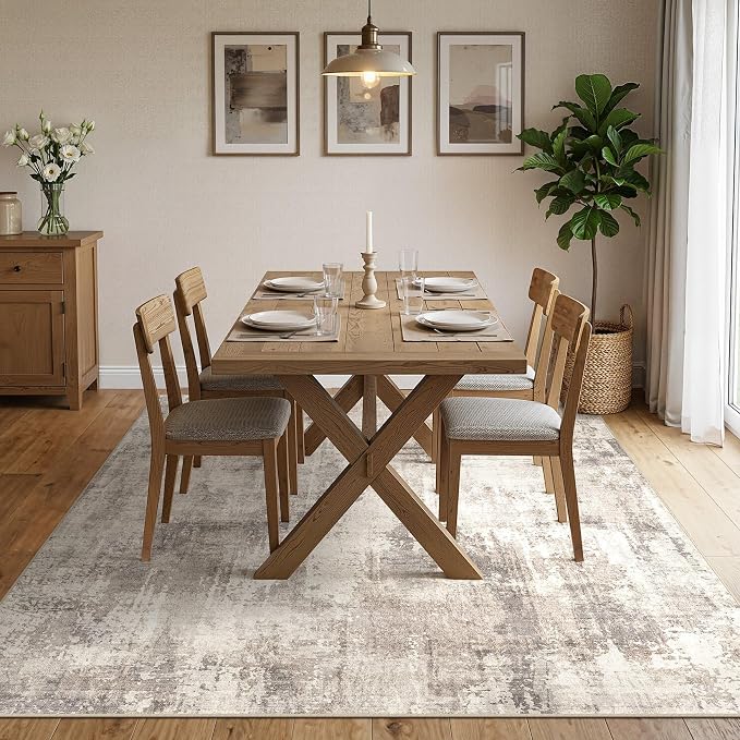 DMOYEST 5x7 Area Rug for Living Room Washable Abstract Indoor Carpet | Neutral Modern Low Pile Rugs Kid & Pet Friendly Soft Thin Carpet for Bedroom Dining Room and Office - Pale Brown