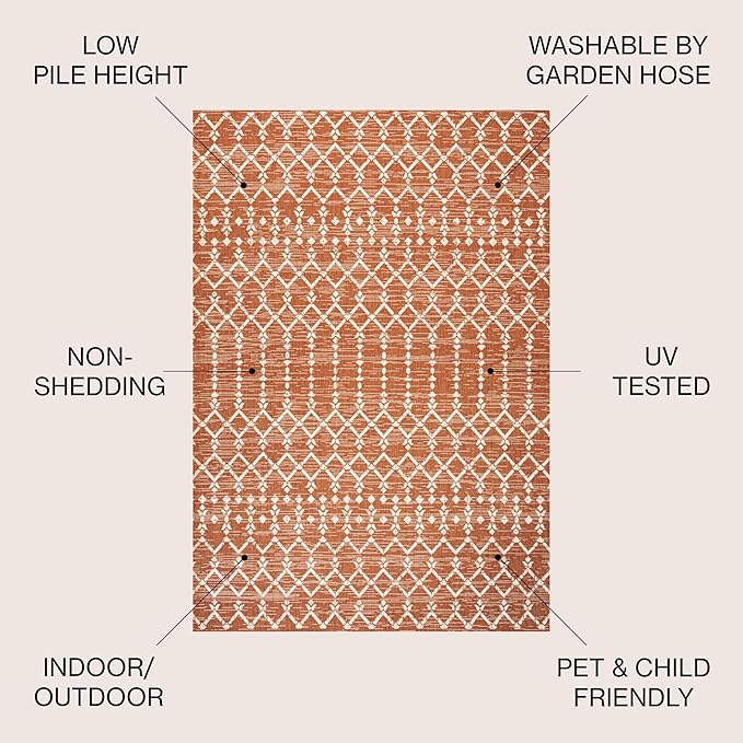 JONATHAN Y Moroccan Geometric Indoor Outdoor Area Rug 9X12 Orange/Cream, Ourika Textured Weave for Backyard, Patio, Porch, Easy-Cleaning, High Traffic, Pet-Friendly, Non-Shedding (SMB108P-9)