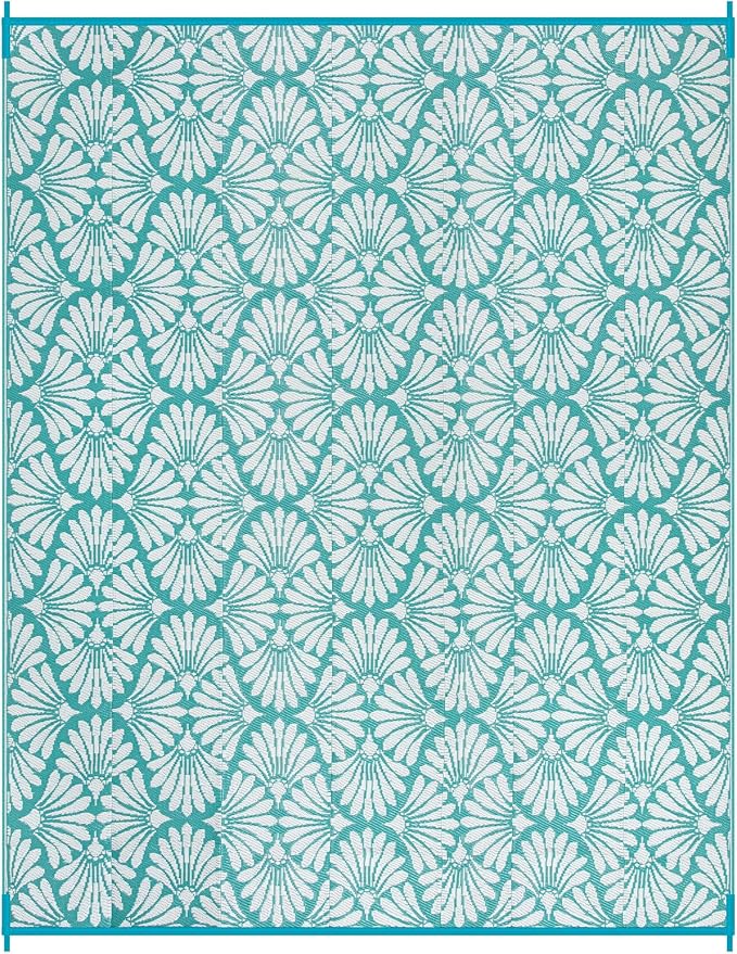 Lahome Outdoor Plastic Straw Rugs 8x10 Waterproof, Reversible Rv Outdoor Rugs for Camping, Large Outside Carpet for Camper Picnic Beach Pool Patio Deck, Teal 8'x10'
