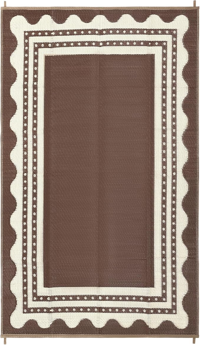 IDEALHOUSE Waterproof Outdoor Rug 9x12 for Patio, Reversible Modern Area Rug, Large Plastic Straw Mat for Camping, RV, Porch, Backyard, Deck, Picnic, Beach, Brown & Beige