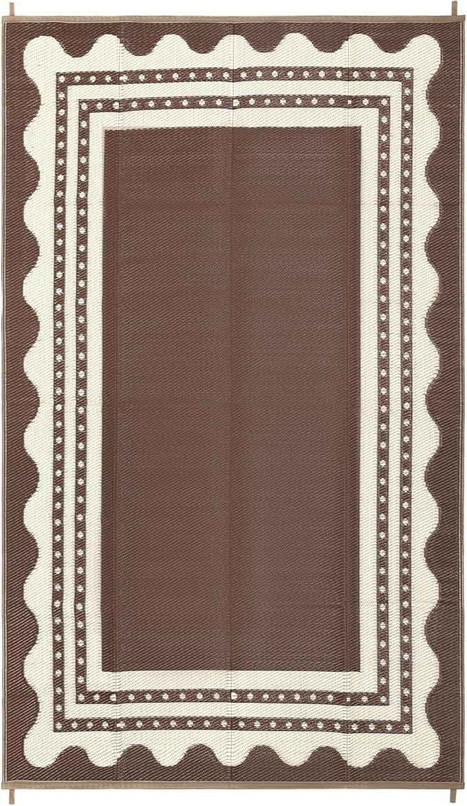 IDEALHOUSE Waterproof Outdoor Rug 8x10 for Patio, Reversible Modern Area Rug, Large Plastic Straw Mat for Camping, RV, Porch, Backyard, Deck, Picnic, Beach, Brown & Beige