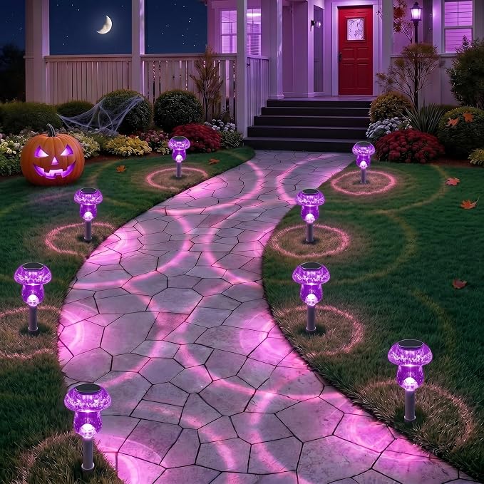 Solar Lights Outdoor, 8 Pack Mushroom Lights Outside Waterproof, Solar Powered LED Lighting for Garden, Yard, Landscape, Path, Pathway, Lawn, Walkway, Driveway, Backyard Halloween Decor (Purple)