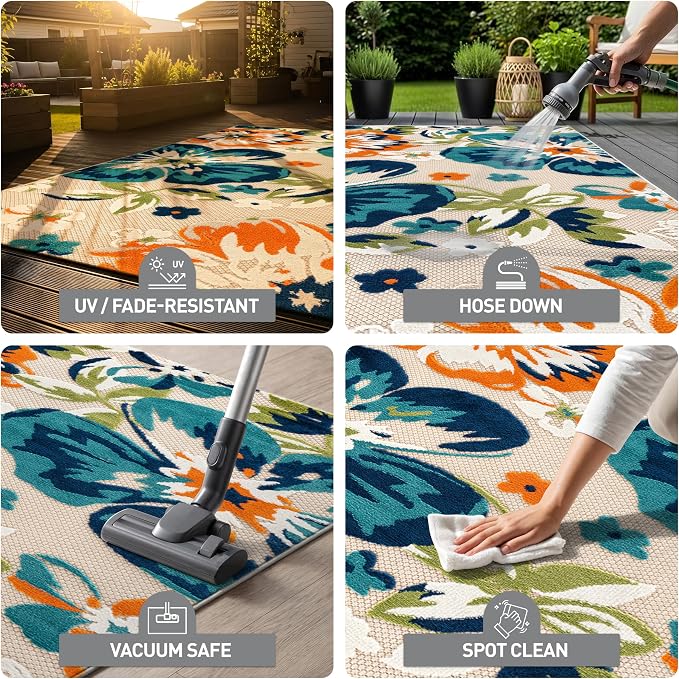 Rugshop Multi Bergamo Floral Indoor/Outdoor Area Rug Machine Washable for Backyard, Deck and Outdoor Lounge, 12' x 15'