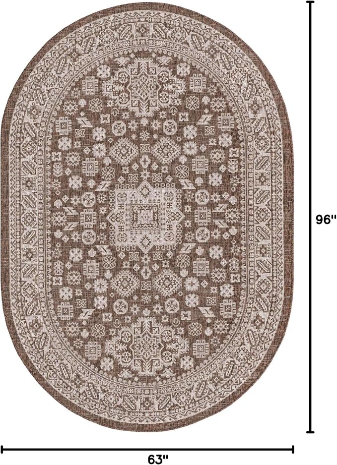Unique Loom Outdoor Aztec Collection Area Rug - Chalca (5' 3" x 8' Oval, Brown/ Ivory)