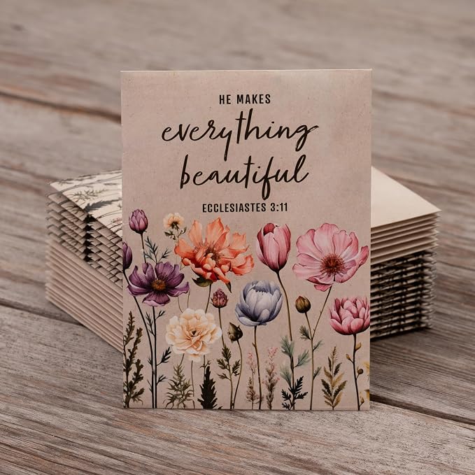 He Makes Everything Beautiful - Pollinator Wildflower Mix Seed Packets - 25 Seed Packs - Perfect Eco-Friendly Gift for Gardeners & Friends - Non GMO Seeds