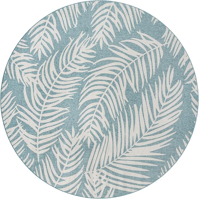Unique Loom Outdoor Botanical Collection Area Rug - Palm (13' Round Light Aqua/Ivory)