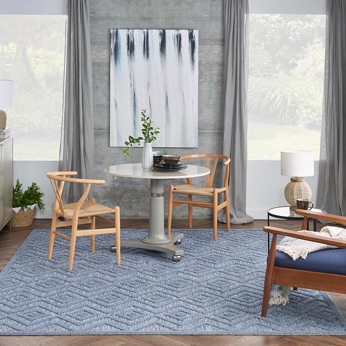 Nourison Home Versatile Denim Blue 8' x 10' Area Rug - Easy Clean, Non Shedding, Bed Room, Living Room, Dining Room, Kitchen (8' x 10')