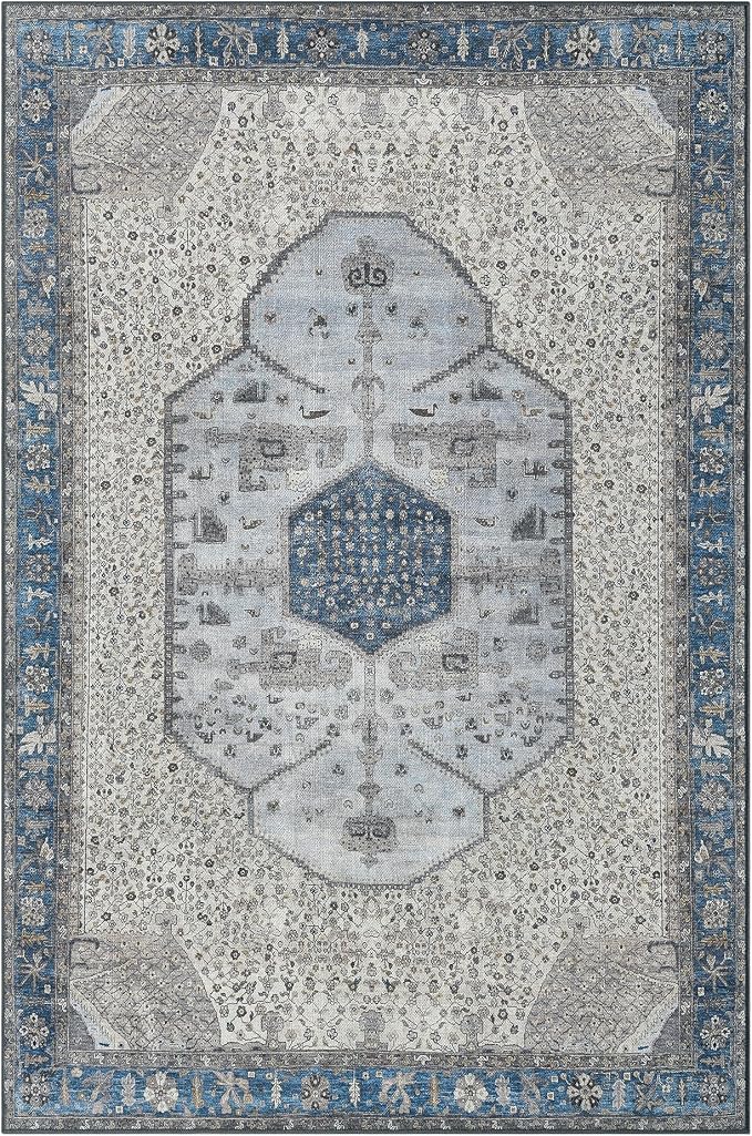 Keen Home Design Vintage Washable Area Rug, Non-Slip Low Pile, 9x12 | Machine Washable Cotton Chenille, 0.25In Low Pile, Rubber Non-Slip Back; Living Room, Bedroom, Dining Room