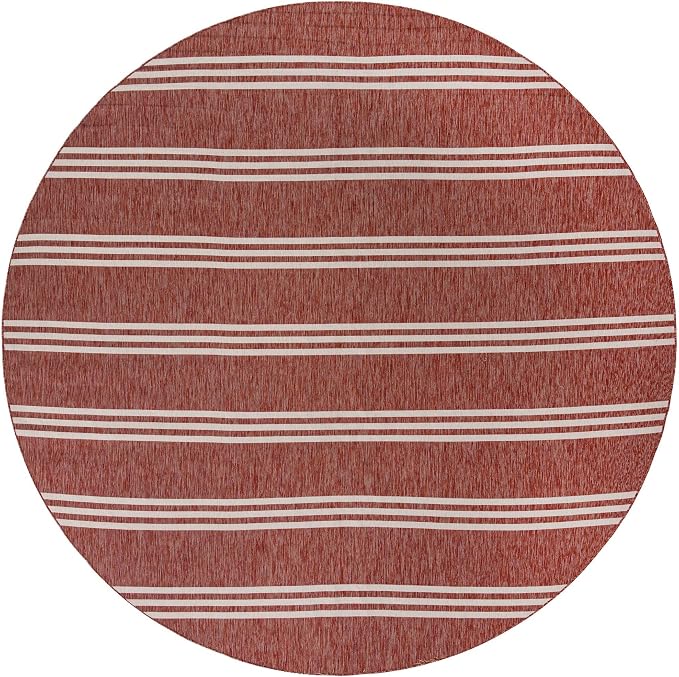 Unique Loom Outdoor Collection Area Rug - Anguilla (13' Round, Rust Red/ Ivory)