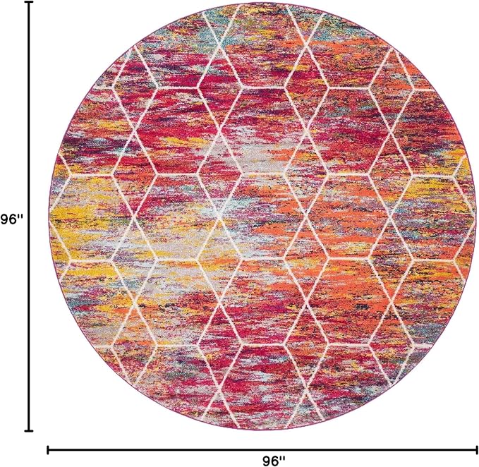 Unique Loom Trellis Frieze Collection Area Rug - Geometric (8' Round, Multi/ Ivory)
