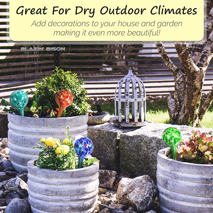 Blazin Indoor Plant Watering Globes | Automatic Self Water Bulbs | Aqua Water Globe | Decorative Hand-Blown Glass | 4pc Deluxe Set (4, Small)