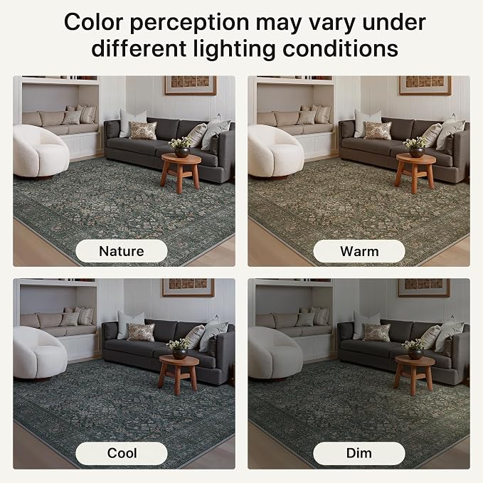 2'6" x 7' Kitchen Runner Rug, Washable Non Slip, Charcoal Taupe | Vintage Floral Design, Spill Resistant Lightweight Low Pile Carpet for Hallway, Bedroom, Laundry Room, Bathroom