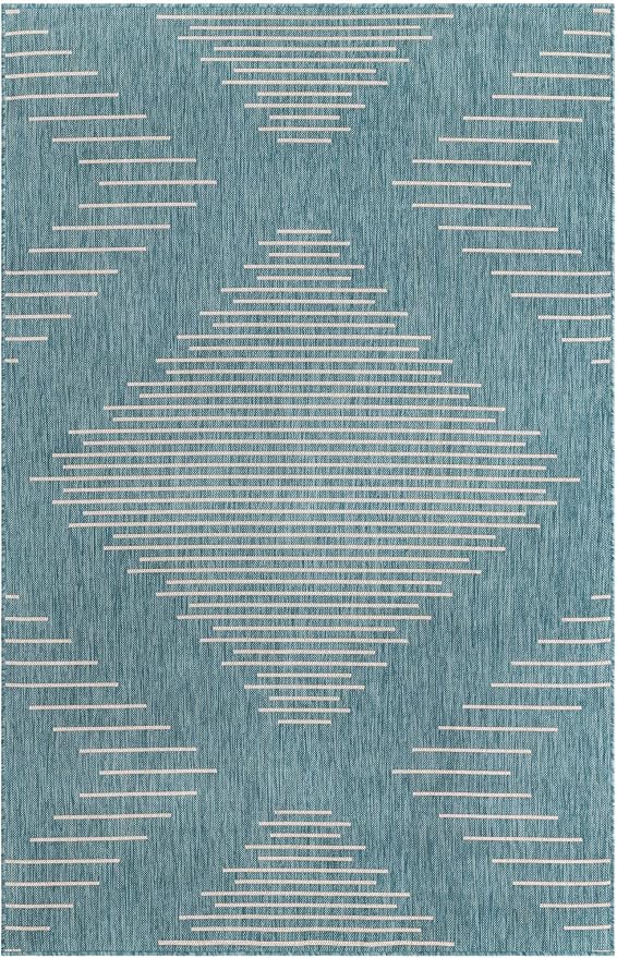 Unique Loom Outdoor Modern Collection Area Rug - Tambor (5' 3" x 8' Rectangle, Light Aqua/ Ivory)