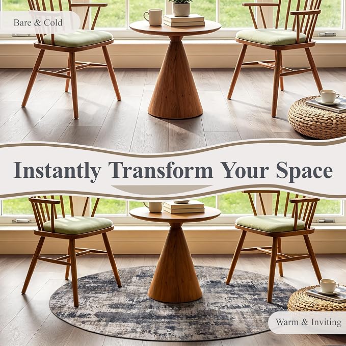 Sasttie 6ft Round Area Rug, Modern Abstract Circle Carpet, Black & Beige | Machine Washable, Ultra-Soft Faux Wool, Low Pile, Non-Slip, Lightweight, Thin, for Living Room, Bedroom, Dinning Room & Dorm