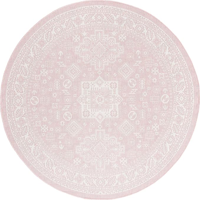 Unique Loom Outdoor Aztec Collection Area Rug - Chalca (7' 10" Round, Pink/ Ivory)