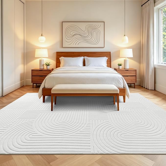 Pauwer 6x9 Area Rugs for Living Room, Modern Non Slip Washable Rug, White | Arch Pattern, Soft Fluffy, Neutral, Boho Accent, Solid Color Floor Carpet, For Kids Room Dining Room Nursery Entryway