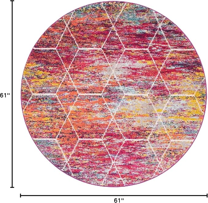 Unique Loom Trellis Frieze Collection Area Rug - Geometric (5' Round, Multi/ Ivory)