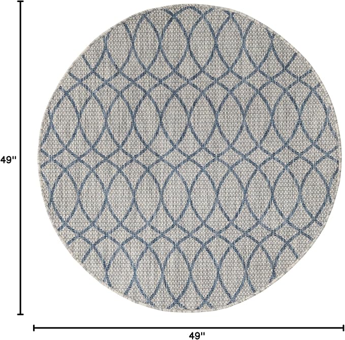 Unique Loom Outdoor Trellis Collection Area Rug - Gitter (4' 1" Round, Gray Blue)