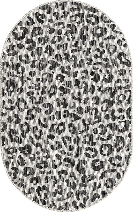 Unique Loom Outdoor Safari Collection Area Rug - Leopard (3' 3" x 5' 3" Oval, Light Gray/ Gray)