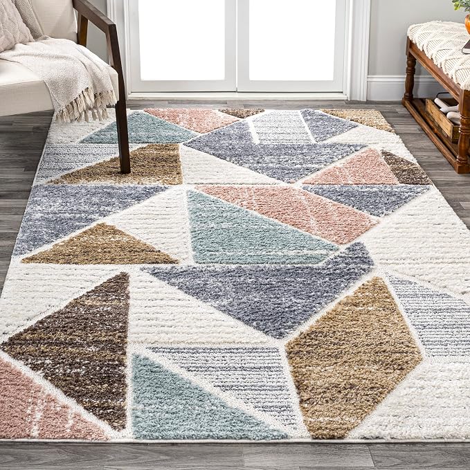 JONATHAN Y Colorblock Carved High-Low Multi Indoor Area Rug 3X5 ft, Aileen Geometric Scandi for Living Room, Bedroom, Kitchen, Easy-Cleaning, High Traffic, Pet-Friendly, Non-Shedding SNT107A-3
