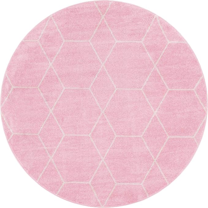 Unique Loom Trellis Frieze Collection Area Rug - Geometric (7' Round, Light Pink/ Ivory)