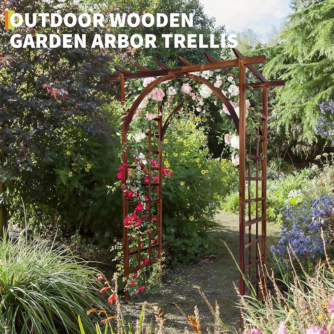 Garvee 85 in Wooden Garden Arbor,Solid Fir Wood Trellis for Plant Climbing,Wedding Ceremony Decoration Pergola for Garden Backyard,Lawn, Carbonized Wood