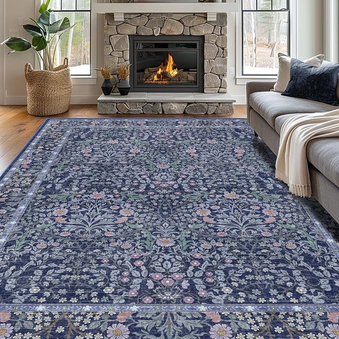 4x6 Area Rug for Bedroom Beside Rug, Laundry Room, Entryway, Kitchen, Washable Non-Slip Low Pile Ultra Soft Stain Resistant Carpet (Blue)