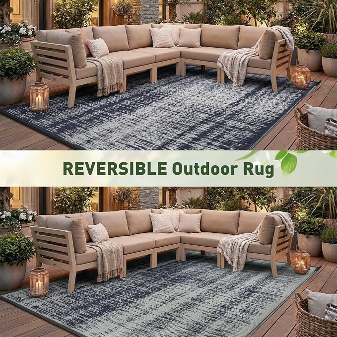 MontVoo Outdoor Rug Waterproof 8x10ft Outdoor Patio Rug Mat Reversible Plastic Straw Outside Rug Carpet Outdoor Rugs for RV Camping Picnic Beach Balcony Porch Deck
