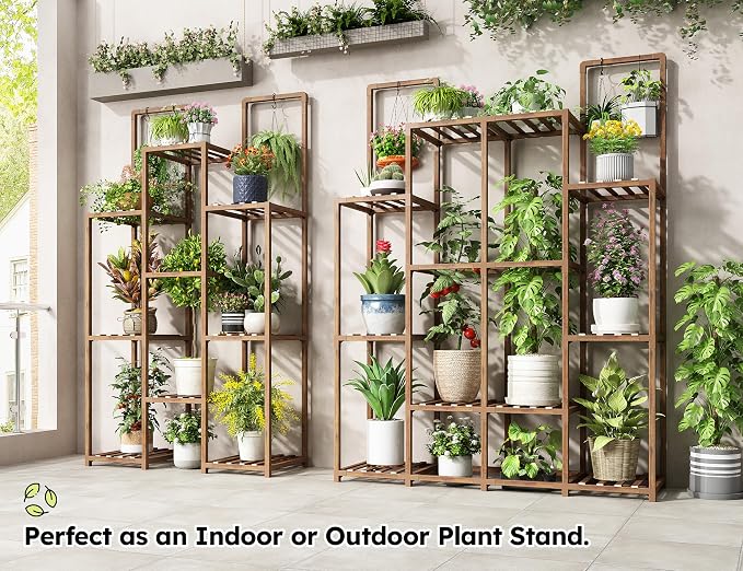 EnHomee 8 Tiers Plant Stand, Indoor Plant Stand with 11-16 Pots, Wood Plants Shelves for Living Room, Patio, Balcony, Yard, Garden, 34.2''W×11.8''D×47.4''H