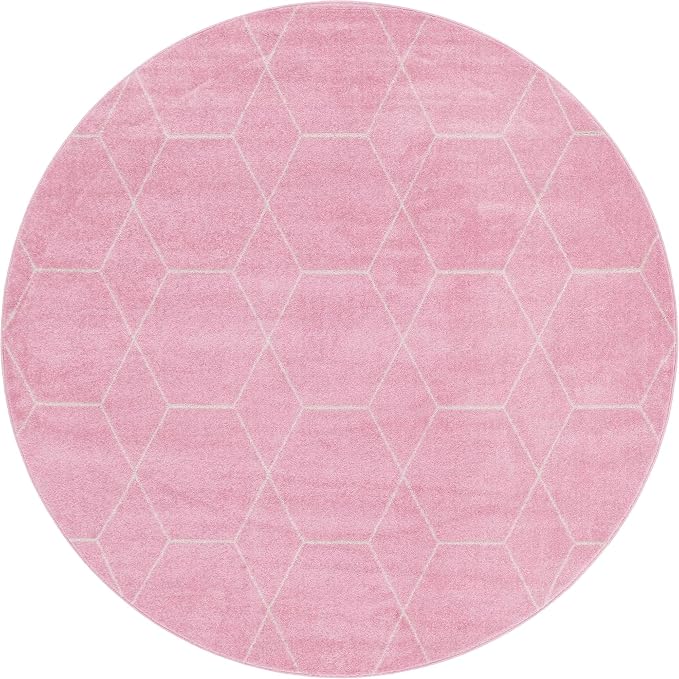 Unique Loom Trellis Frieze Collection Area Rug - Geometric (8' Round, Light Pink/ Ivory)