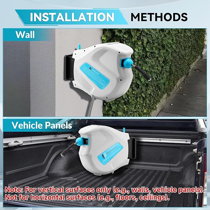 RIDGE WASHER Pressure Washer Hose Reel, 65FT X 1/4'' Power Washer Hose Reel, Auto Rewind Wall Mounted Retractable Hoses Reel, 3600 PSI