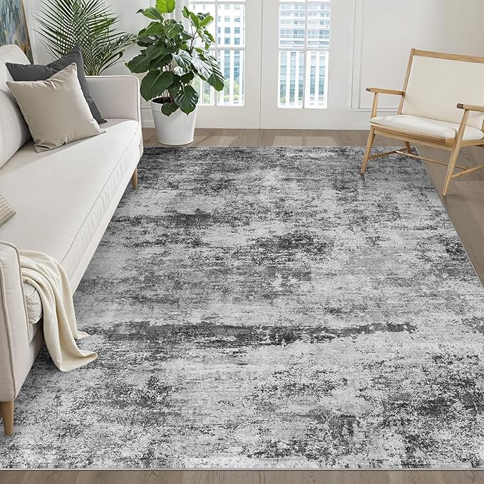 LOONGRUG 6x9 Area Rug Washable Neutral Moder Living Roomn Rug Black Gray | Abstract Soft Stain Resistant Indoor Non-Slip Carpet for Bedroom Nursery Kids Office Playroom Dining Room