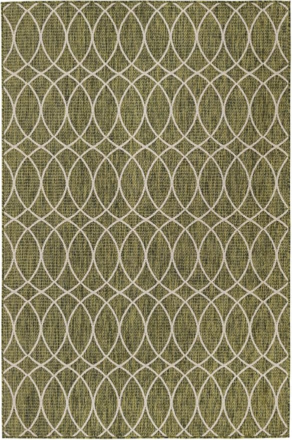 Unique Loom Outdoor Trellis Collection Area Rug - Gitter (5' 3" x 8' Rectangle, Green/ Ivory)