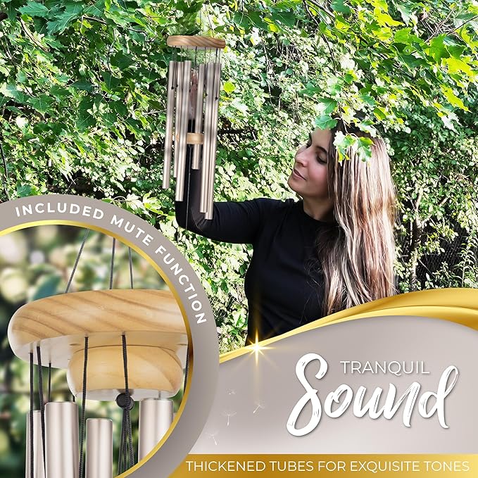 Tranquil Pearl Memorial Wind Chimes for Loss of Loved One - Beautifully Packaged, Deep Sounding Sympathy Wind Chimes for Outside - A Deeply Meaningful Sympathy Gift or as Memorial Gifts for Loss (32")