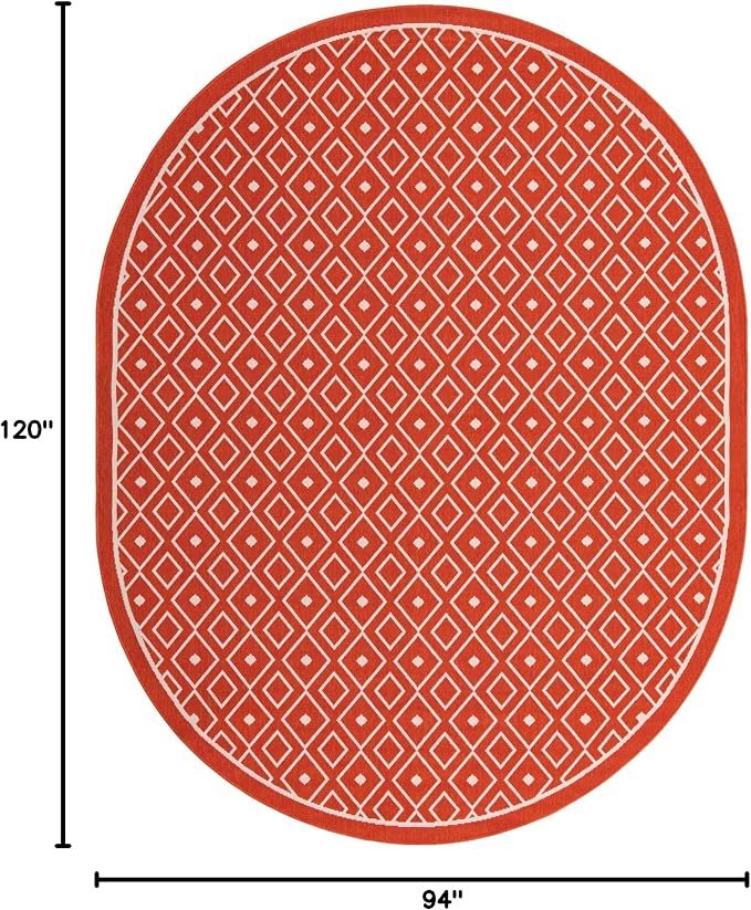 Unique Loom Outdoor Trellis Collection Area Rug - Kafes (7' 10" x 10' Oval, Rust Red/ Ivory)