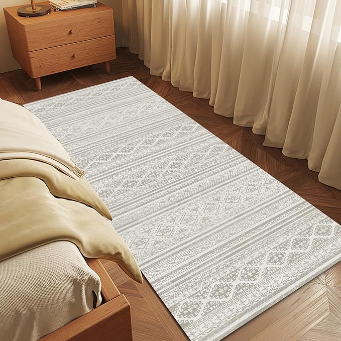 Washable Area Rugs 2'6'' x 8' - 1/6 Thick - Moroccan-Inspired -Stain & Water Resistant Non-Slip - Resistant Rug for Living Room, Bedroom, Nursery, Pet & Child Friendly (Grey)