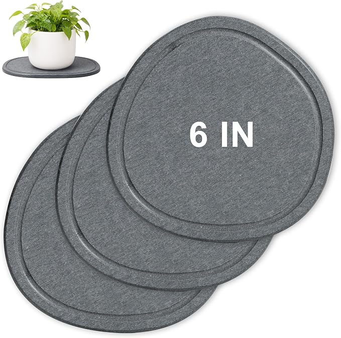 6 Inch 3 Pcak Diatomite Plant Saucers for Indoors Outdoors, Flower Plant Pot Saucers Drainage Trays to Catch Water, Diatomaceous Earth Planter Plates Water Catcher Drip Trays, Stone Dark Grey