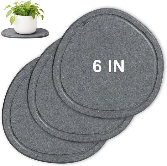 6 Inch 3 Pcak Diatomite Plant Saucers for Indoors Outdoors, Flower Plant Pot Saucers Drainage Trays to Catch Water, Diatomaceous Earth Planter Plates Water Catcher Drip Trays, Stone Dark Grey