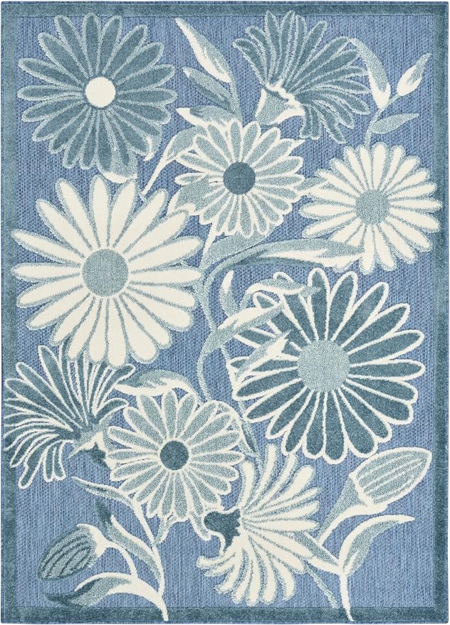 Nourison Home Aloha Blue 7'10" x 10'6" Area Rug - Easy Clean, Non Shedding, Bed Room, Living Room, Dining Room, Kitchen (8' x 11')