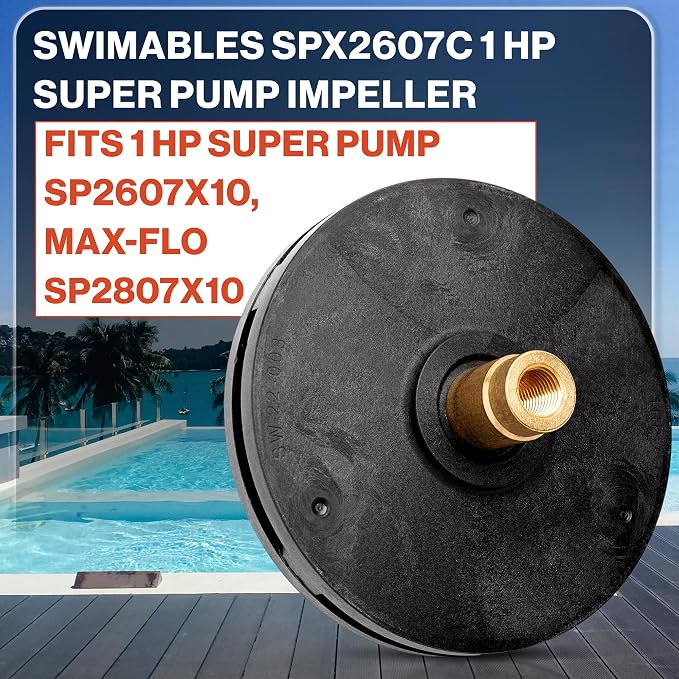 Swimables SPX2607C 1 HP Super Pump Impeller - High-Flow Super Pump Impeller fits SP2607X10, Max-Flo SP2807X10 - Versatile, Corrosion-Resistant Heavy Duty Impeller Replacement