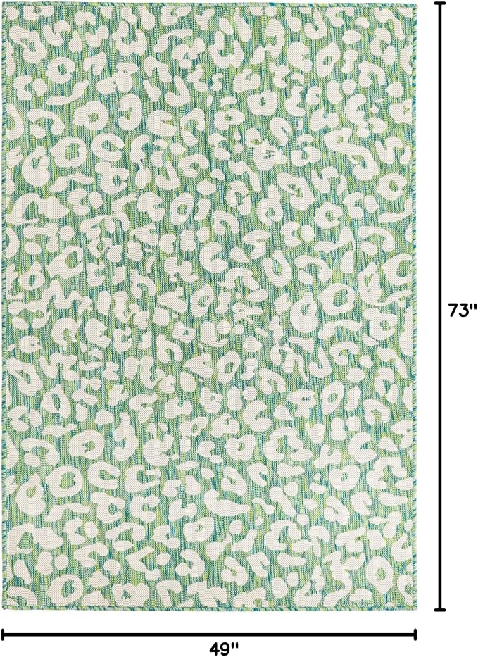 Unique Loom Outdoor Safari Collection Area Rug - Leopard (4' 1" x 6' 1" Rectangle, Green Blue/ Ivory)