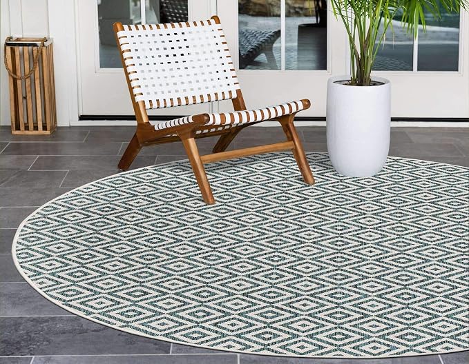 Unique Loom Jill Zarin Outdoor Collection Area Rug - Costa Rica (6' 7'' Round, Teal/ Ivory)
