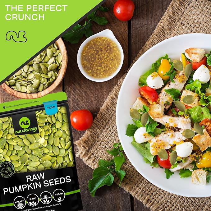 NUT CRAVINGS - Raw Pumpkin Seeds Pepitas, Unsalted, Shelled, (16oz - 1 LB) Packed Fresh in Resealable Bag - Kosher Healthy Snack, Food Assortments Ideal for Trail Mixed Nuts